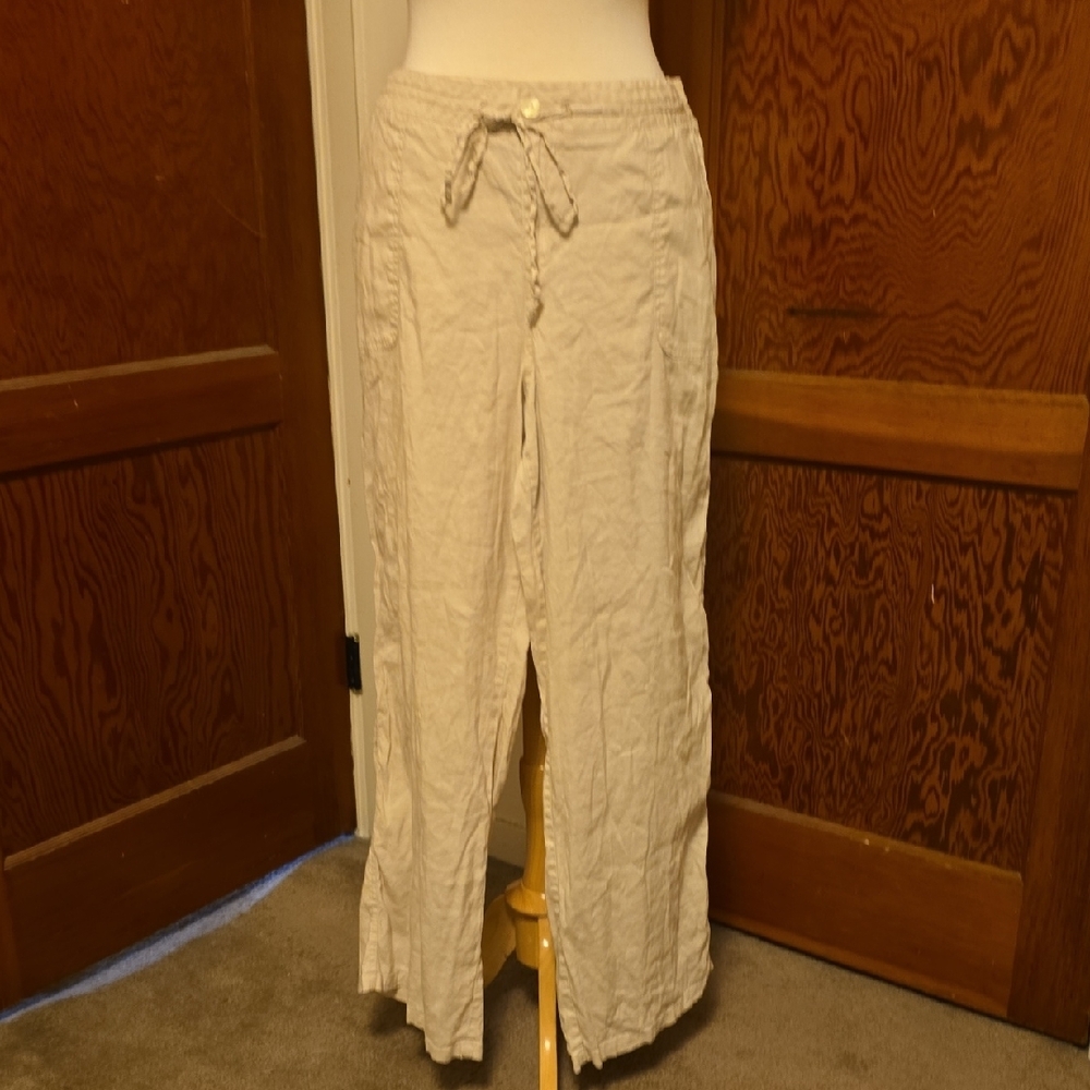 Pendleton Linen Wide Leg Pants Women’s Size 16 Beachy Coastal Chic Summer